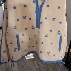 Cozy Cream Sherpa Pullover with Blue Accents